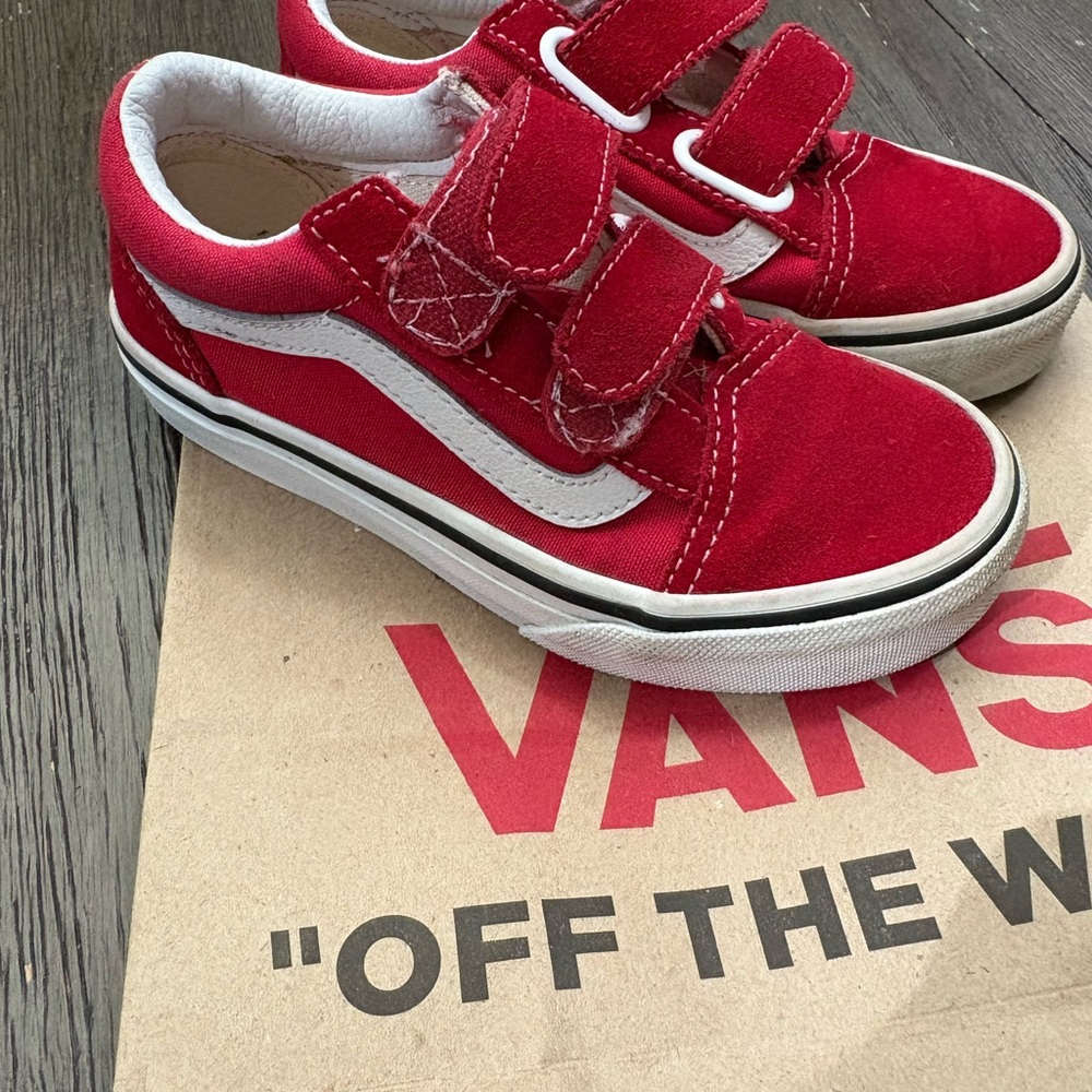 Vans Classic Red and White Low-Tops (Velcro)
